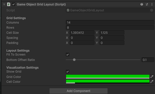GameObjectGridLayout Inspector Component
